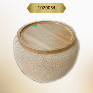 Kavk F054 -Table Puffer Small Round – Fabric Body with Wooden Top – Cream Fabric