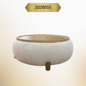 Kavk F055 -Table Puffer Large Round – Fabric Body with Wooden Top – Cream Fabric