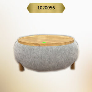 Kavk F056-Table Puffer Large Round – Fabric Body with Wooden Top – Gray Fabric