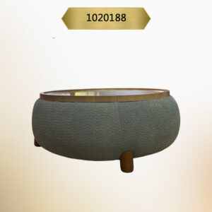 Kavk F188 -Table Puffer Large Round – Fabric Body with Wooden Top – Light Green Fabric