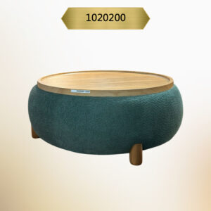 Kavk F200 -Table Puffer Large Round – Fabric Body with Wooden Top – Green Fabric