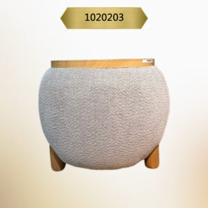 Kavk F203 -Table Puffer Small Round – Fabric Body with Wooden Top – Gray Fabric